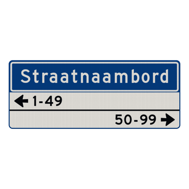 Straatnaambord 14 karakters 1000x400mm 1 regelig + 2 regelige huisnummers NEN 1772