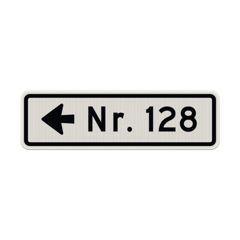 Huisnummer verwijsbord 08 karakters 500x150 mm met pijl NEN 1772 - reflecterend