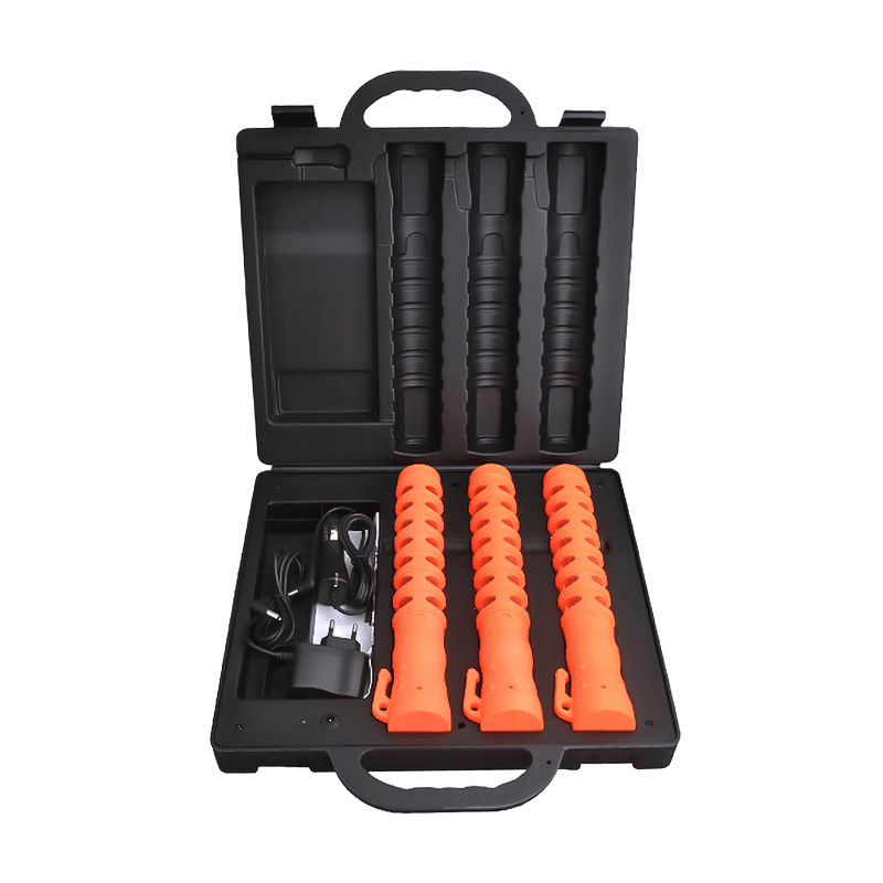 Verkeersregelaarslamp oranje LED, oplaadbaar - set 3 stuks inclusief koffer