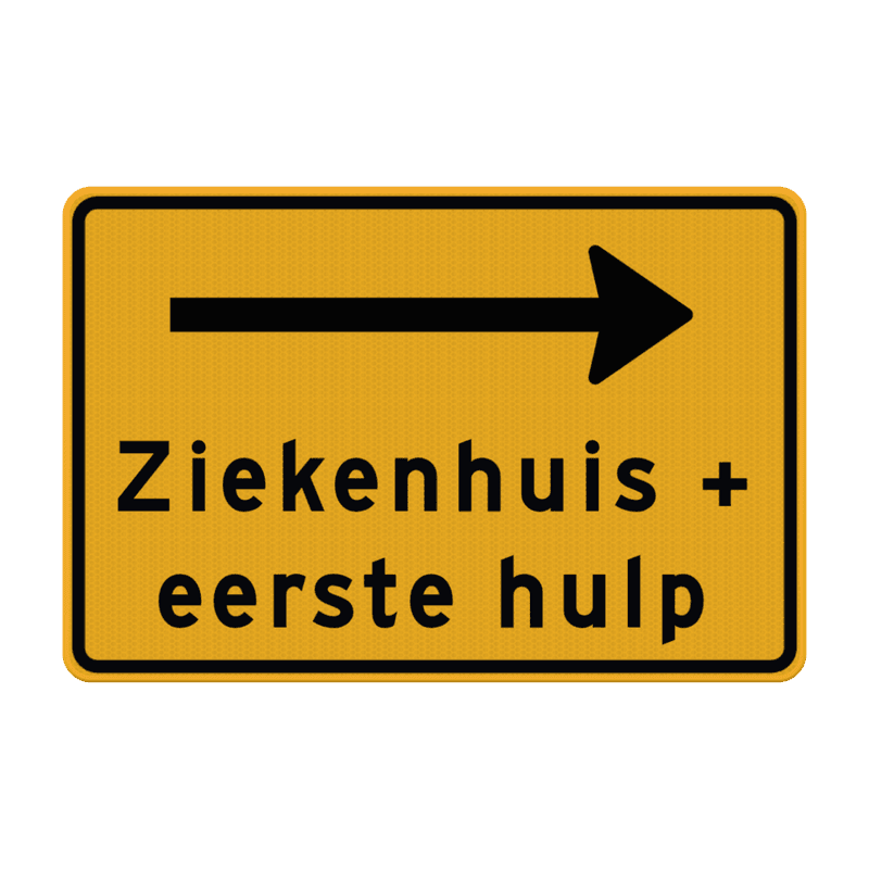 Verkeersbord geel met pijl en tekst voor omleiding - reflecterend