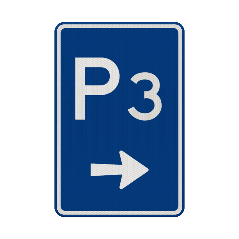 Verkeersbord RVV BW201r, parkeerplaats route met nummer - reflecterend