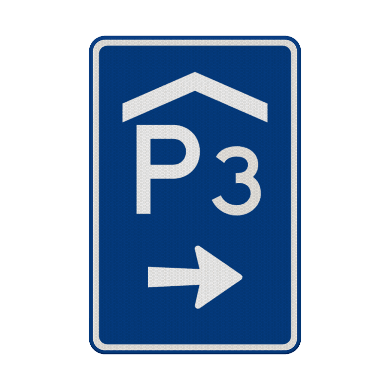 Verkeersbord RVV BW202r, parkeergarage route met nummer - reflecterend