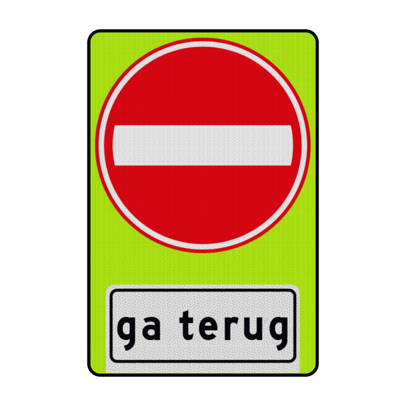 Verkeersbord RVV C02OB705f gevaar, ga terug - fluor achtergrond