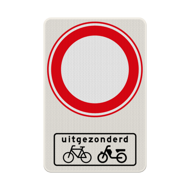Verkeersbord gesloten voor verkeer uitgezonderd (brom)fietsers - reflecterend