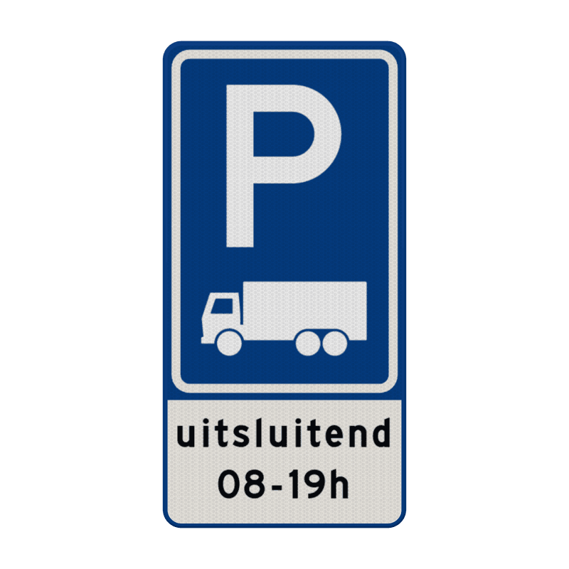 Verkeersbord RVV E08c parkeerplaats vrachtwagens met ondertekst - reflecterend