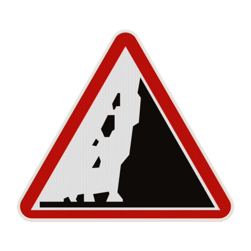 Panneau A19 – Chute de pierres ou pierres tombées sur la route