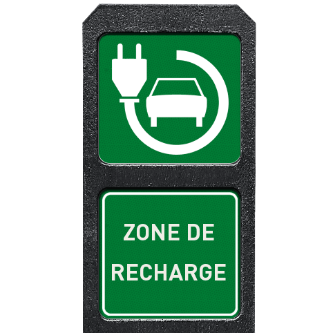 Poteau zone de recharge électrique avec deux plaques réfléchissantes