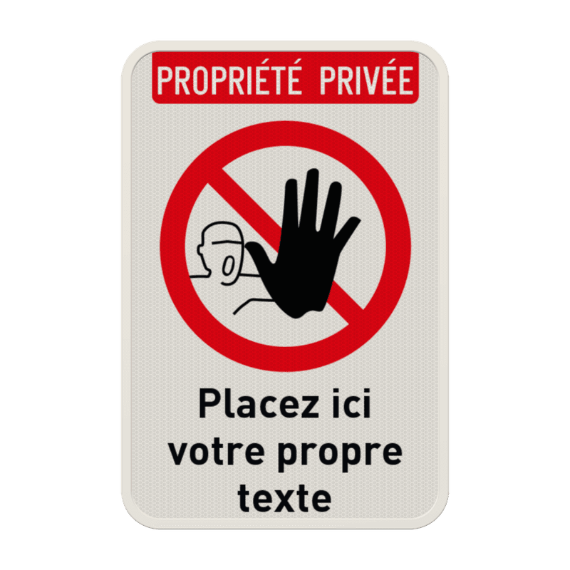 Panneau propriété privée personnalisable – Texte et pictogramme au choix