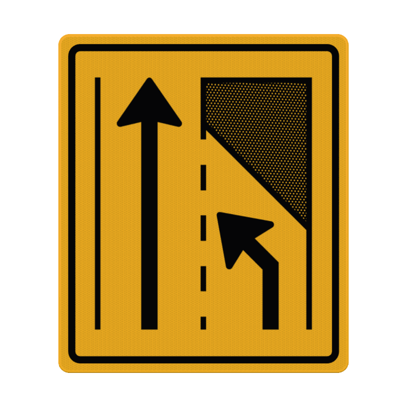 Verkeersbord rechterrijstrook vervalt, links invoegen RVV T32-2R - reflecterend