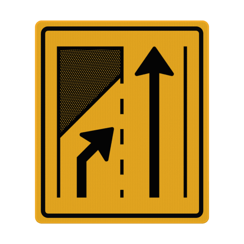 Verkeersbord linkerrijstrook vervalt, rechts invoegen RVV T32-2R - reflecterend