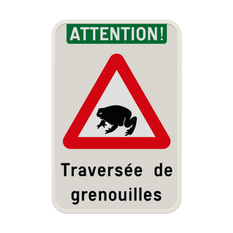 Panneau G2000 -  Attention traversée de grenouilles - Personnalisable