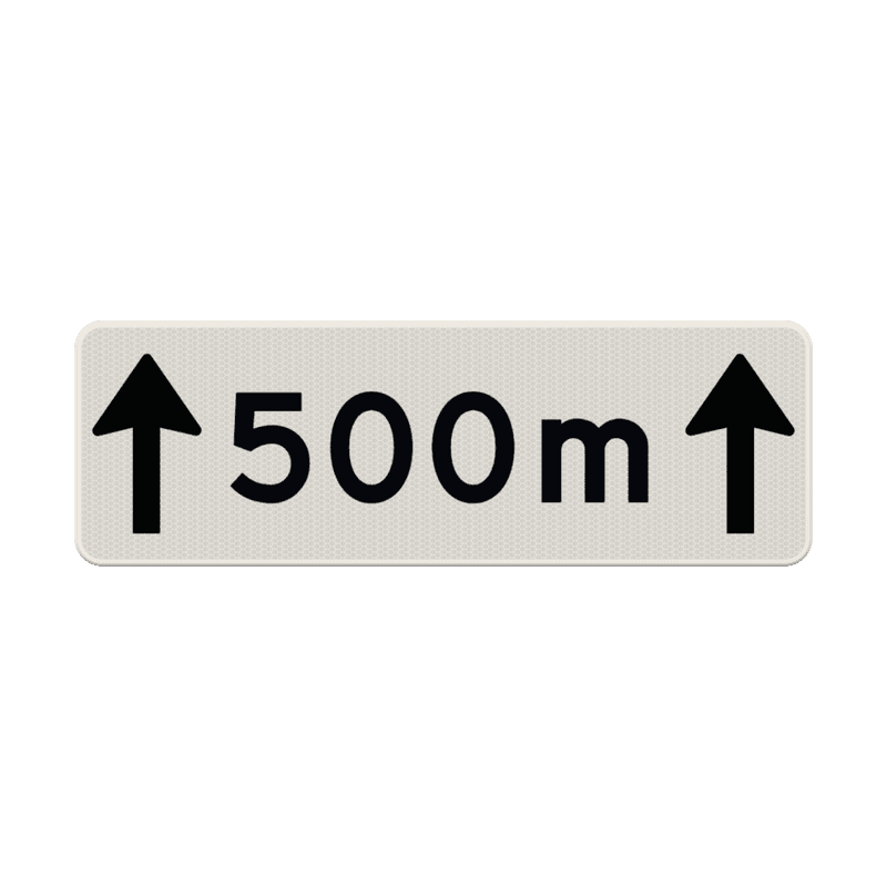 Verkeersbord RVV OB411-500 - Afstandsaanduiding in meters met pijlen