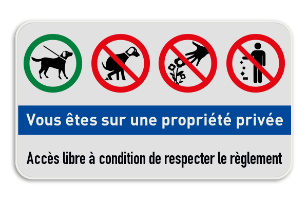 Panneau combiné - Propriété privée - Chien en laisse - Excréments de chiens  interdit - Jet de détritus interdit - Panneaux combinés - Panneaux  d'information pour propriétés privées